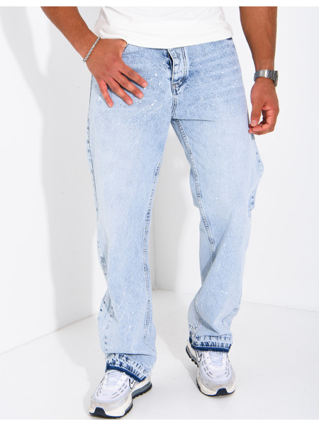 Jeans mit geradem Schnitt, verwaschener Optik und Farbspritzer-Effekt