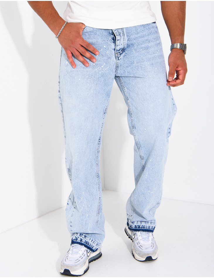 Jeans mit geradem Schnitt, verwaschener Optik und Farbspritzer-Effekt