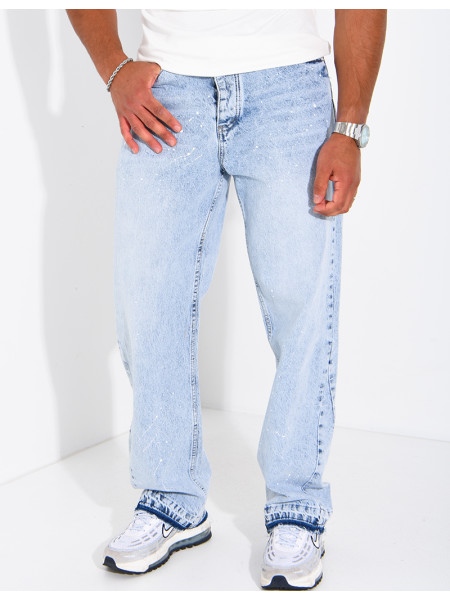 Jeans mit geradem Schnitt, verwaschener Optik und Farbspritzer-Effekt