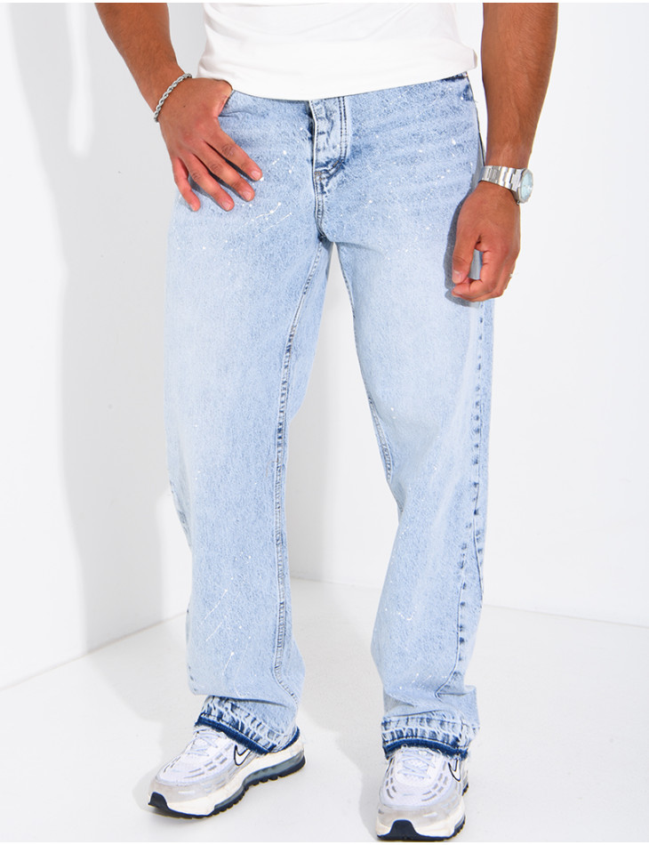Jeans mit geradem Schnitt, verwaschener Optik und Farbspritzer-Effekt