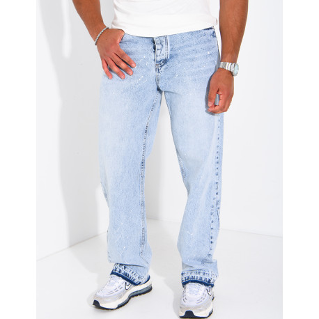 Jeans mit geradem Schnitt, verwaschener Optik und Farbspritzer-Effekt
