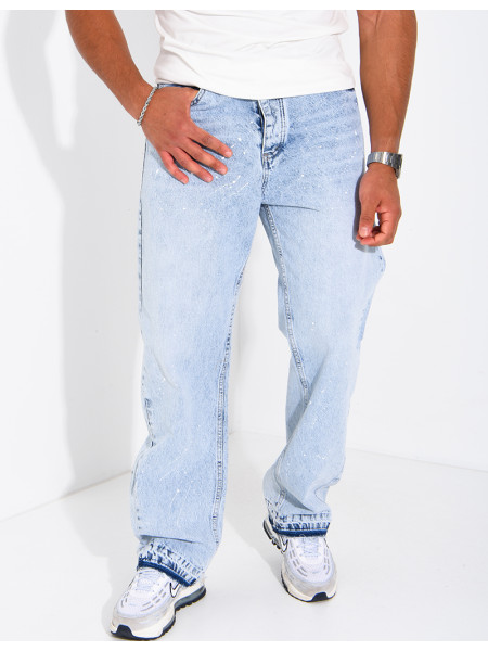 Jeans mit geradem Schnitt, verwaschener Optik und Farbspritzer-Effekt