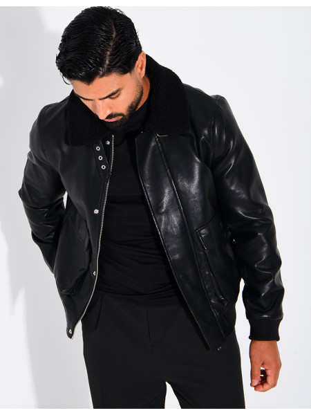 Fliegerjacke aus Kunstleder mit gefüttertem Kragen