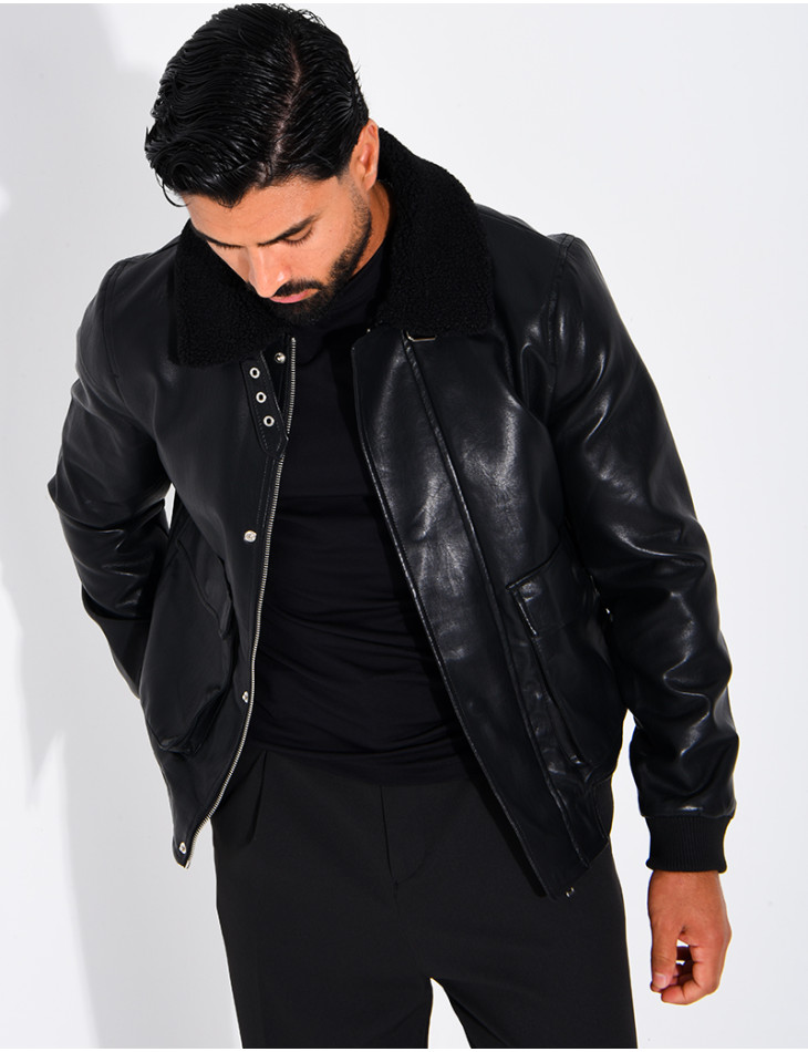 Fliegerjacke aus Kunstleder mit gefüttertem Kragen