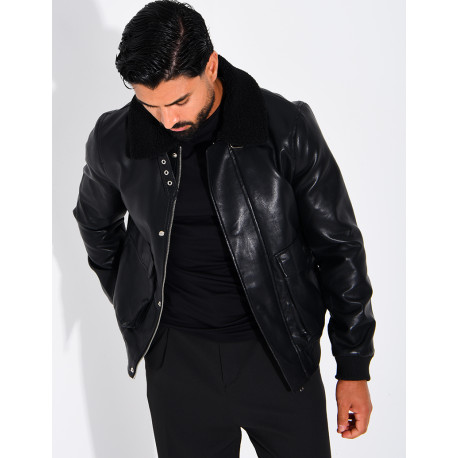 Fliegerjacke aus Kunstleder mit gefüttertem Kragen