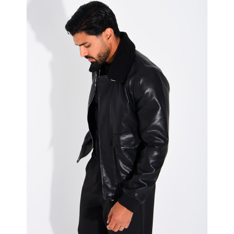 Fliegerjacke aus Kunstleder mit gefüttertem Kragen