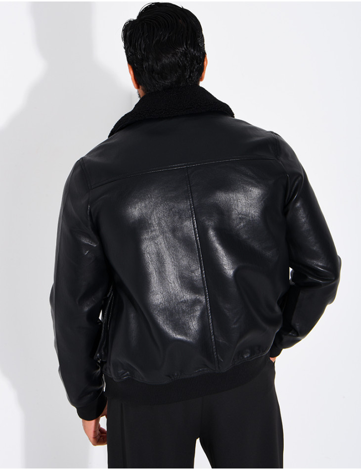 Fliegerjacke aus Kunstleder mit gefüttertem Kragen