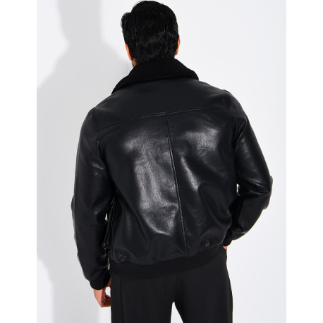 Fliegerjacke aus Kunstleder mit gefüttertem Kragen