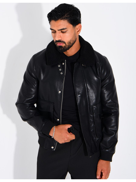 Fliegerjacke aus Kunstleder mit gefüttertem Kragen