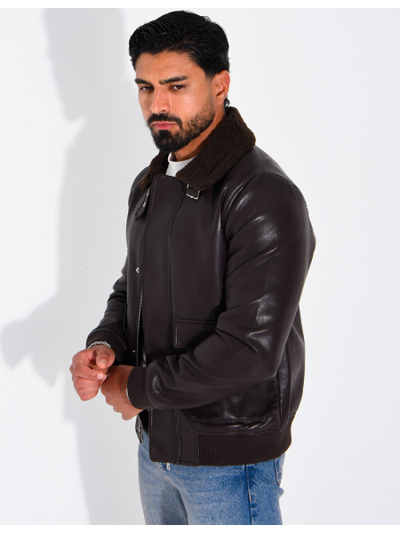 Fliegerjacke aus Kunstleder mit gefüttertem Kragen