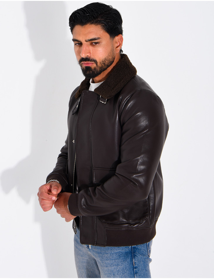 Fliegerjacke aus Kunstleder mit gefüttertem Kragen