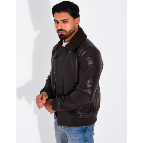 Fliegerjacke aus Kunstleder mit gefüttertem Kragen
