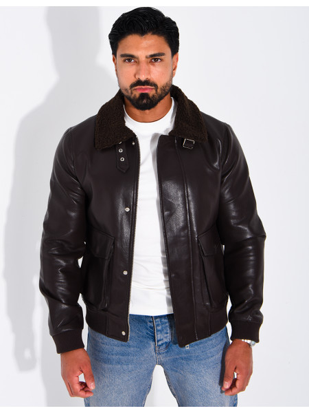 Fliegerjacke aus Kunstleder mit gefüttertem Kragen
