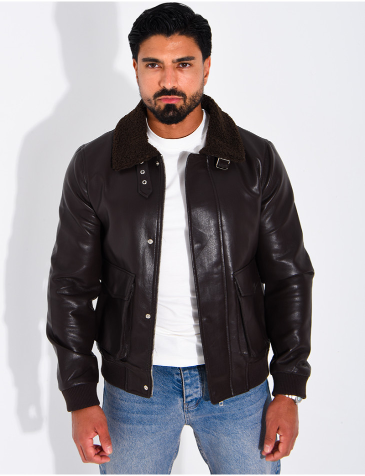 Fliegerjacke aus Kunstleder mit gefüttertem Kragen