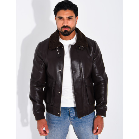 Fliegerjacke aus Kunstleder mit gefüttertem Kragen