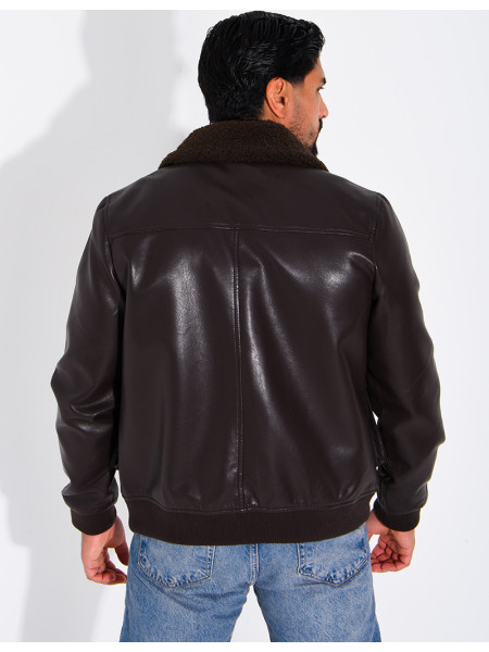 Fliegerjacke aus Kunstleder mit gefüttertem Kragen