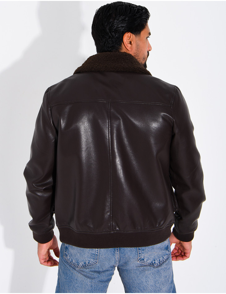 Fliegerjacke aus Kunstleder mit gefüttertem Kragen
