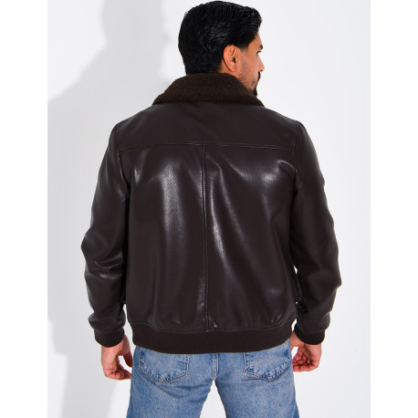 Fliegerjacke aus Kunstleder mit gefüttertem Kragen