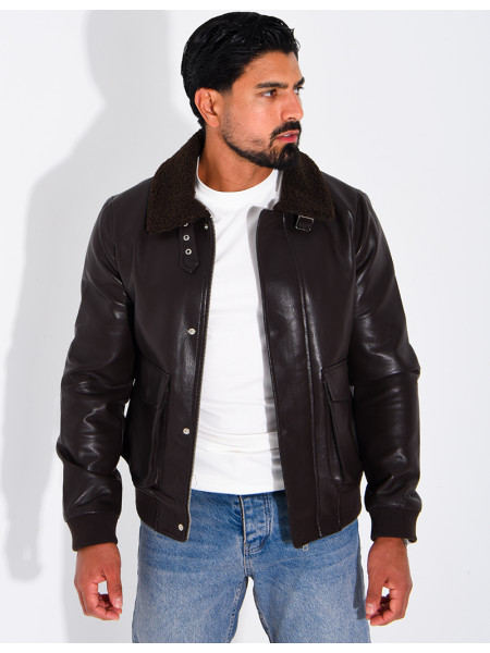 Fliegerjacke aus Kunstleder mit gefüttertem Kragen