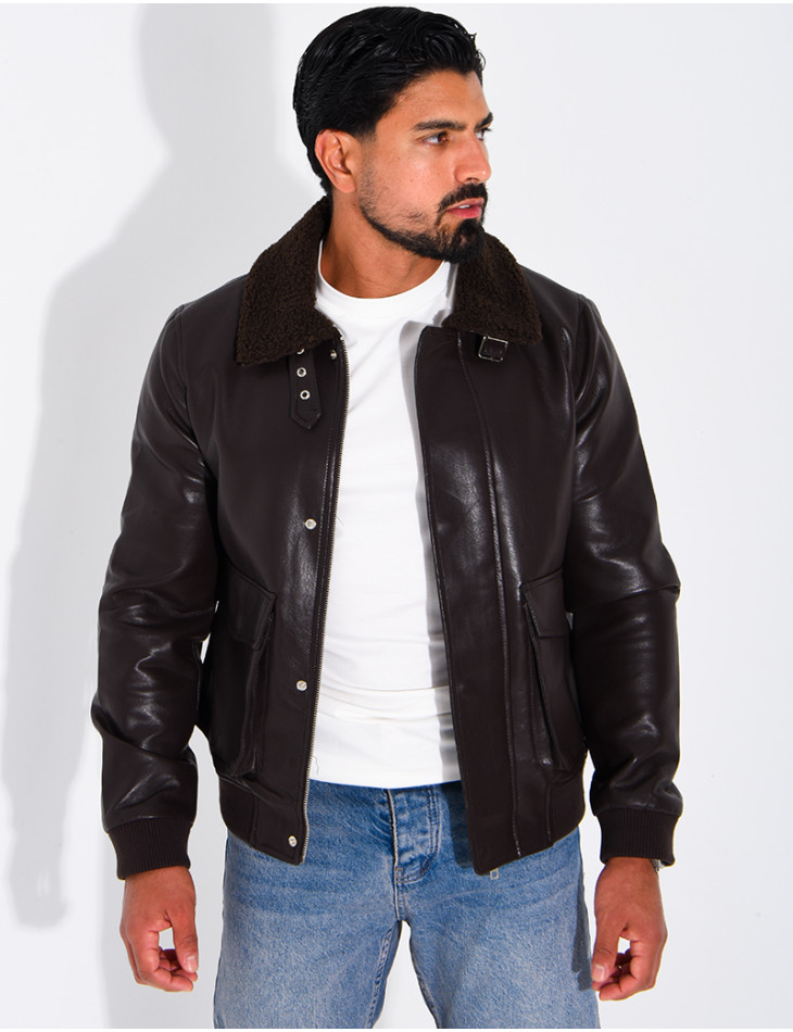 Fliegerjacke aus Kunstleder mit gefüttertem Kragen