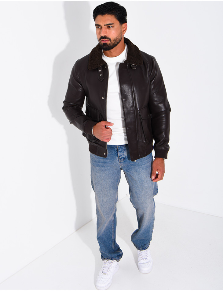 Fliegerjacke aus Kunstleder mit gefüttertem Kragen