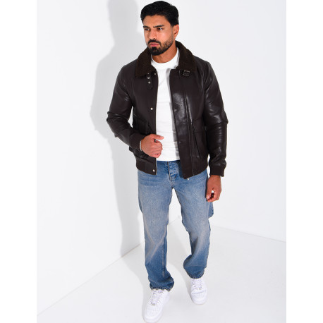 Fliegerjacke aus Kunstleder mit gefüttertem Kragen