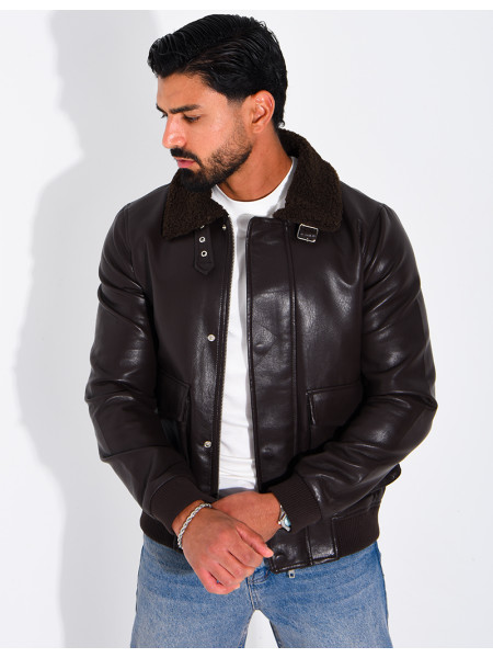 Fliegerjacke aus Kunstleder mit gefüttertem Kragen