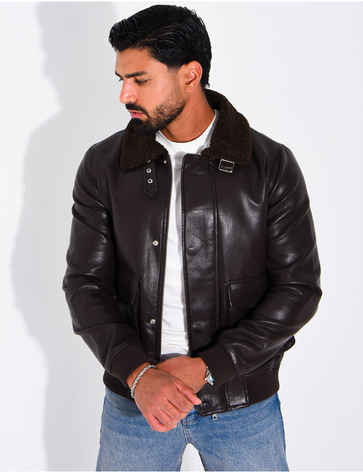 Fliegerjacke aus Kunstleder mit gefüttertem Kragen