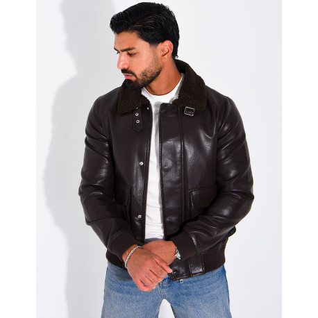 Fliegerjacke aus Kunstleder mit gefüttertem Kragen