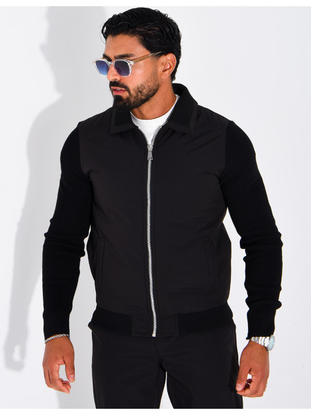 Wasserdichte Herrenjacke aus zwei Materialien mit Strickärmeln