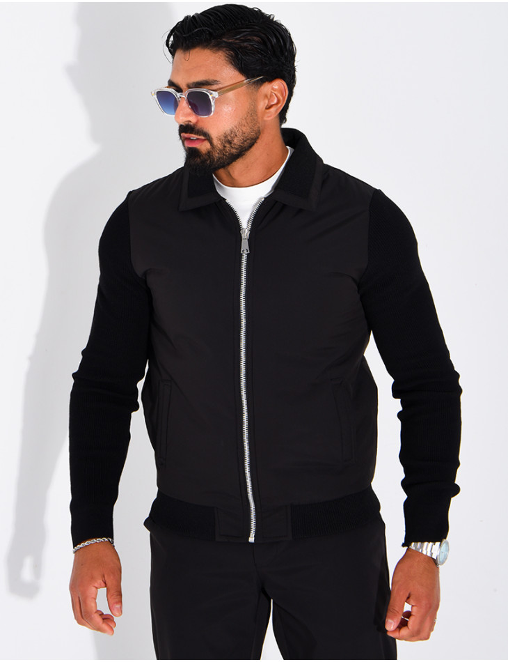 Wasserdichte Herrenjacke aus zwei Materialien mit Strickärmeln