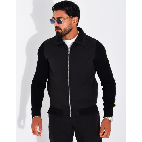 Wasserdichte Herrenjacke aus zwei Materialien mit Strickärmeln