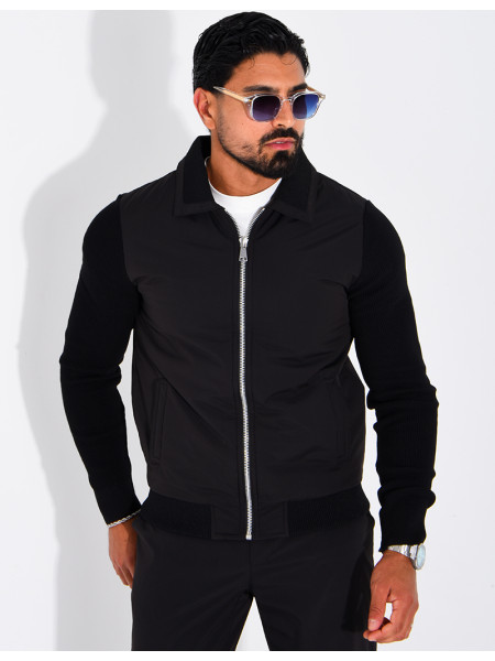 Wasserdichte Herrenjacke aus zwei Materialien mit Strickärmeln