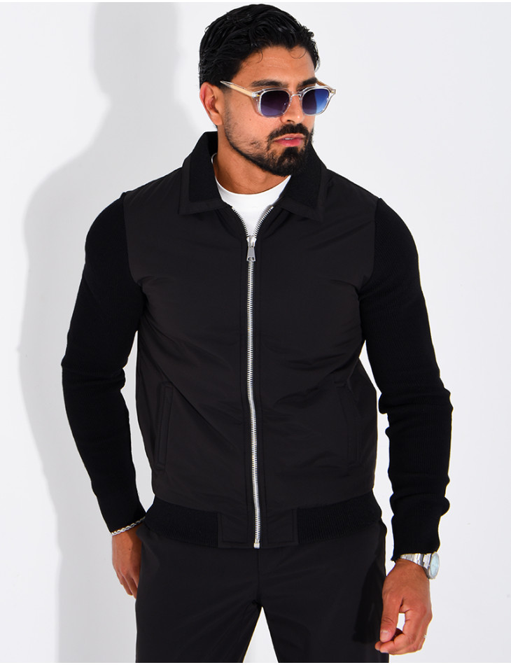 Wasserdichte Herrenjacke aus zwei Materialien mit Strickärmeln