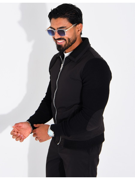 Wasserdichte Herrenjacke aus zwei Materialien mit Strickärmeln