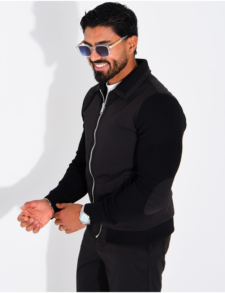 Wasserdichte Herrenjacke aus zwei Materialien mit Strickärmeln