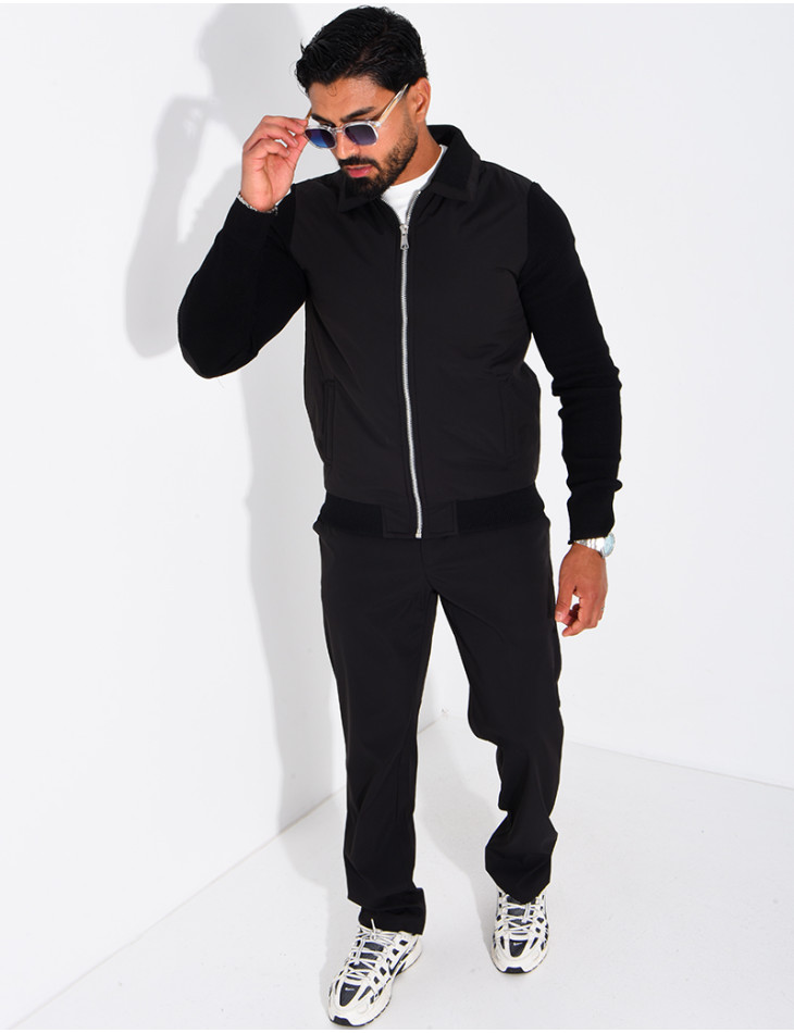 Wasserdichte Herrenjacke aus zwei Materialien mit Strickärmeln