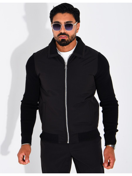 Wasserdichte Herrenjacke aus zwei Materialien mit Strickärmeln