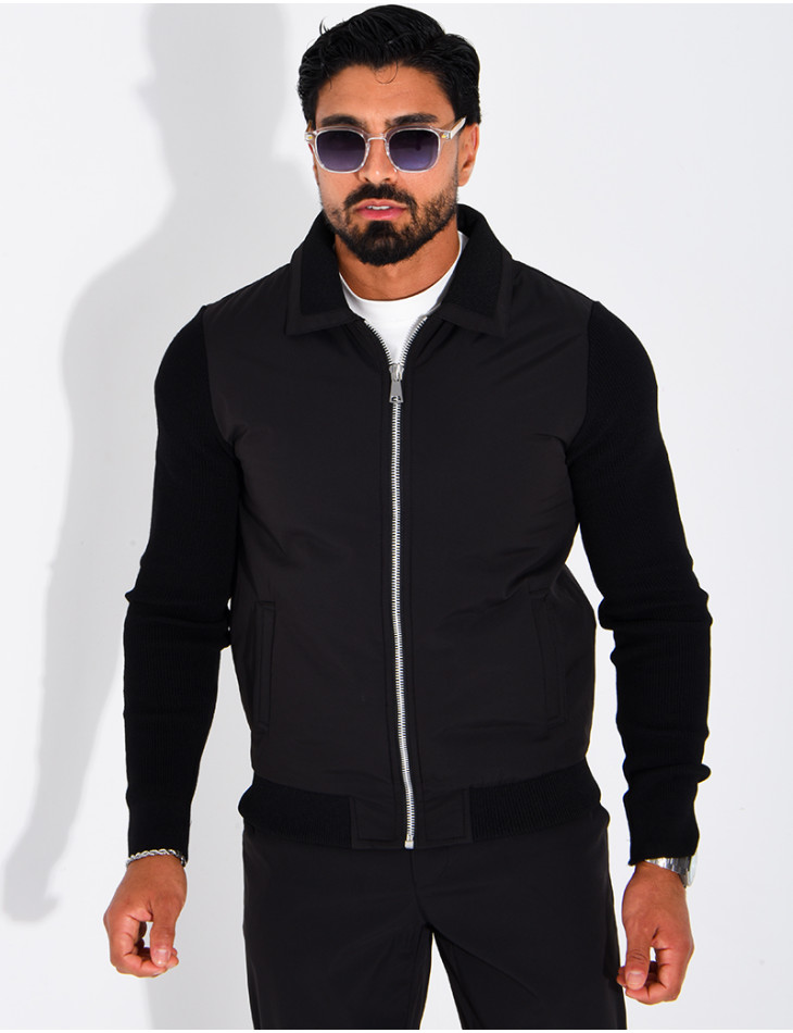 Wasserdichte Herrenjacke aus zwei Materialien mit Strickärmeln