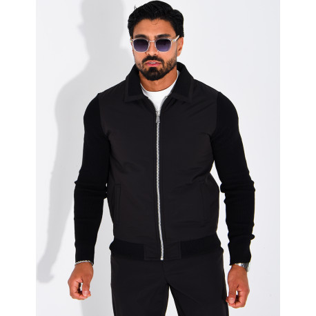 Wasserdichte Herrenjacke aus zwei Materialien mit Strickärmeln