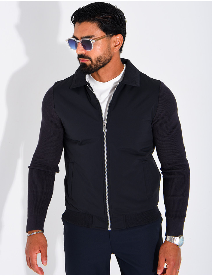 Wasserdichte Herrenjacke aus zwei Materialien mit Strickärmeln