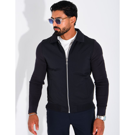 Wasserdichte Herrenjacke aus zwei Materialien mit Strickärmeln