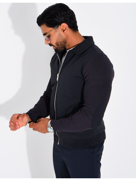 Wasserdichte Herrenjacke aus zwei Materialien mit Strickärmeln
