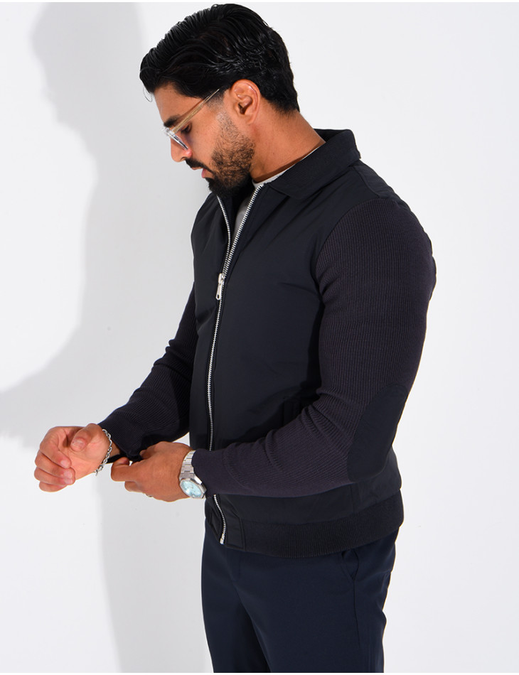 Wasserdichte Herrenjacke aus zwei Materialien mit Strickärmeln