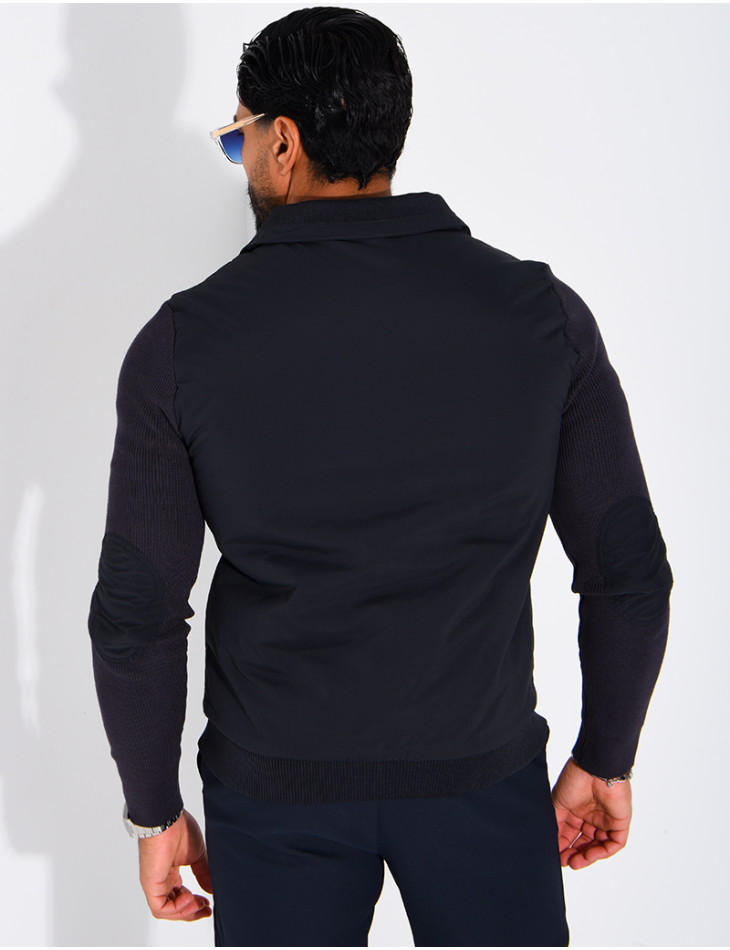 Wasserdichte Herrenjacke aus zwei Materialien mit Strickärmeln