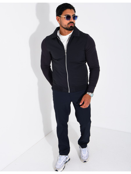 Wasserdichte Herrenjacke aus zwei Materialien mit Strickärmeln