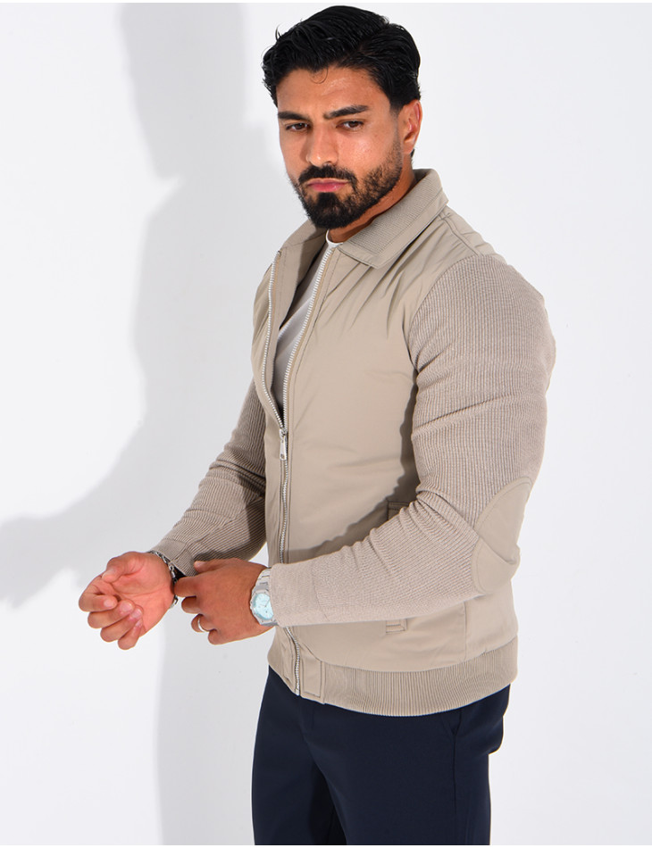 Wasserdichte Herrenjacke aus zwei Materialien mit Strickärmeln
