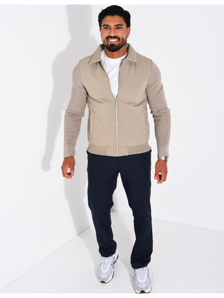 Wasserdichte Herrenjacke aus zwei Materialien mit Strickärmeln