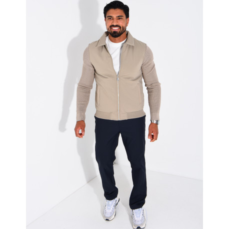 Wasserdichte Herrenjacke aus zwei Materialien mit Strickärmeln