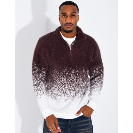 Pull effet laine à col zippé